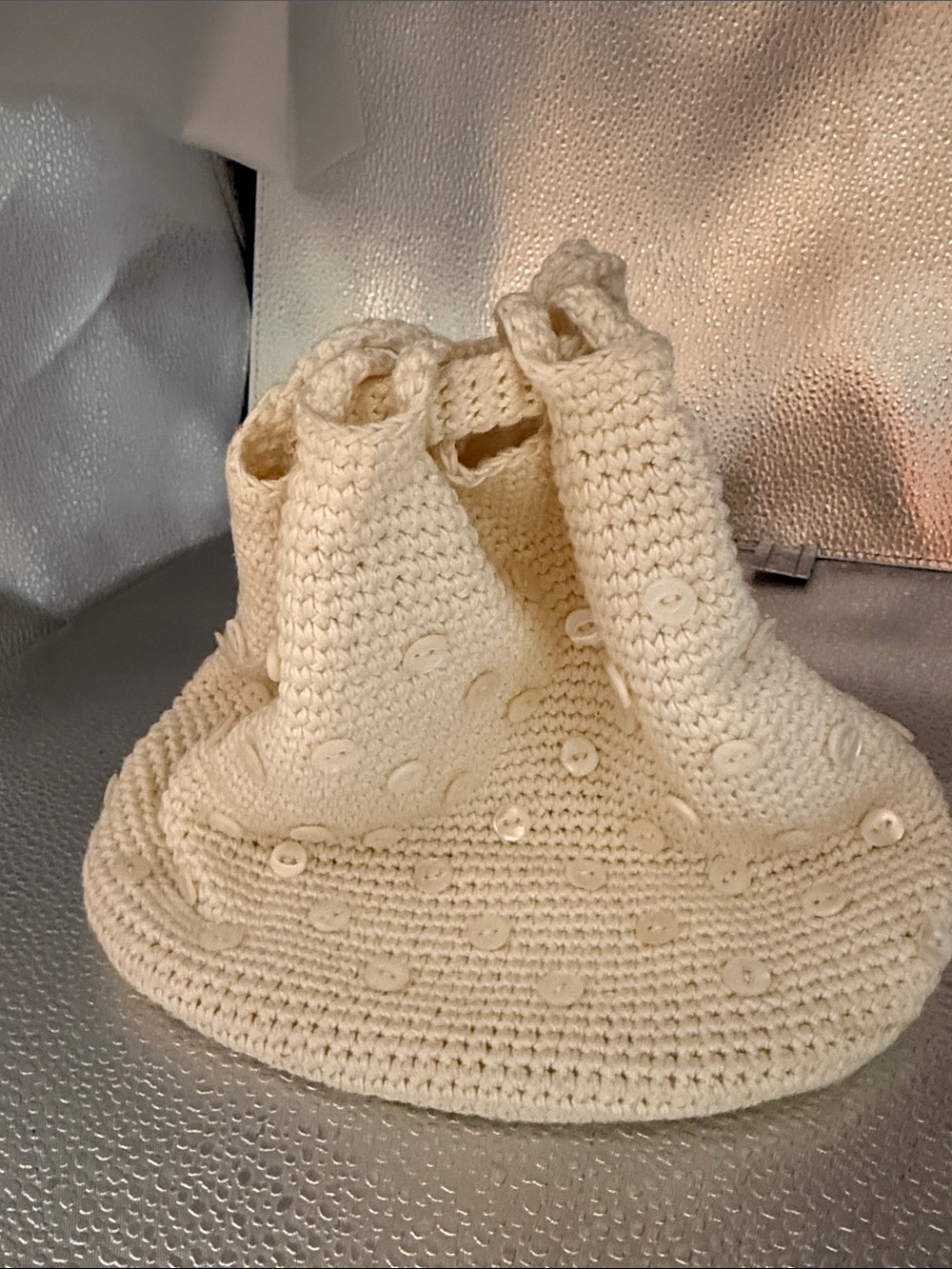 Handmade Artisan Crochet Bucket Bag with Sequins